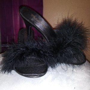 Ostrich feather black mule shoes